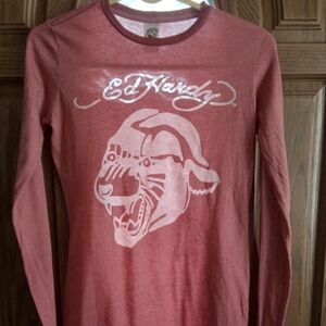Ed Hardy Y2K Red Long Sleeve Shirt